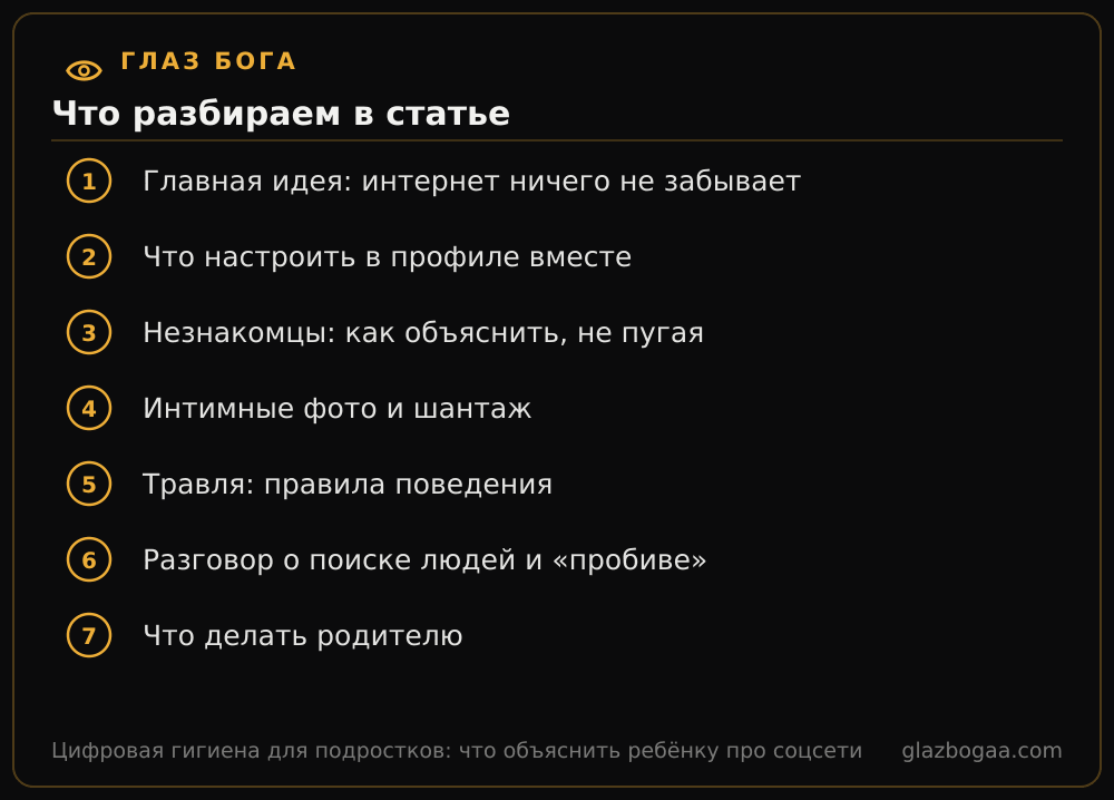 Глаз Бога: план статьи «Цифровая гигиена для подростков: что объяснить ребёнку про соцсети»