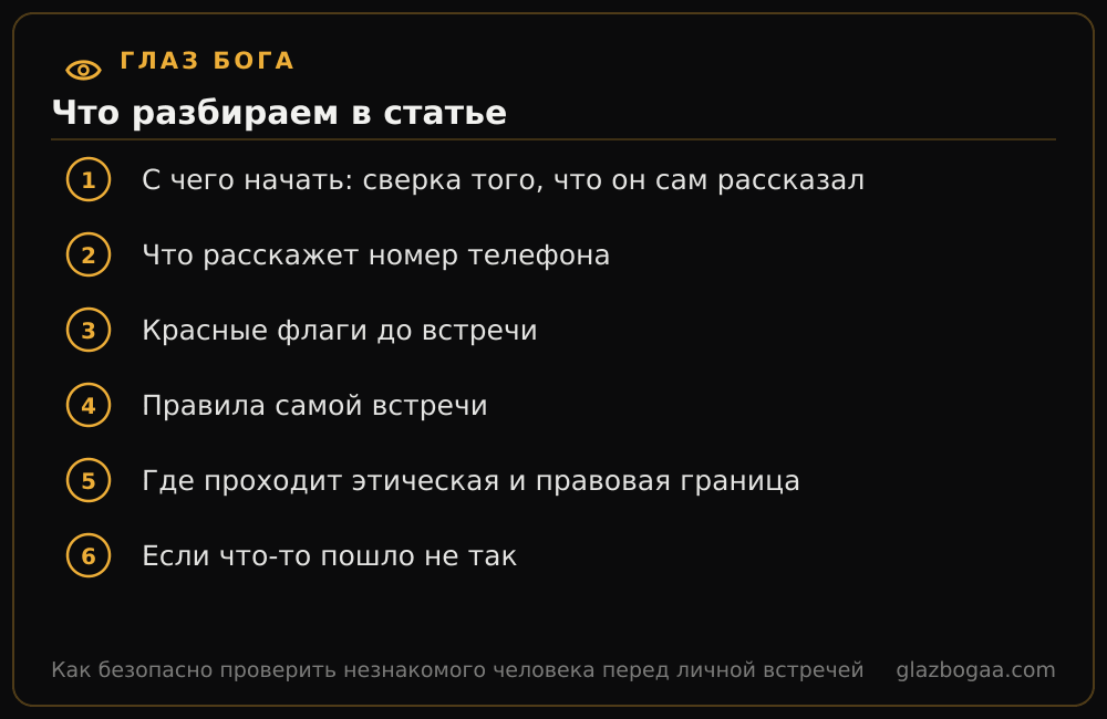 Глаз Бога: план статьи «Как безопасно проверить незнакомого человека перед личной встречей»